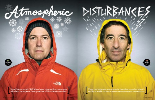 Weathermen Brad Colman Cliff Mass.  Photo by John Keatley in Seattle, WA.