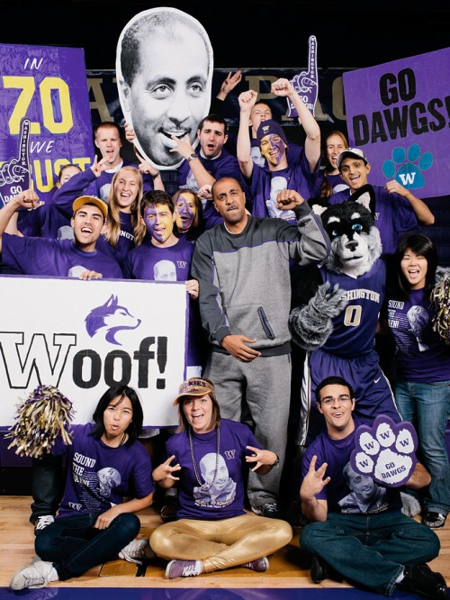 Lorenzo Romar with the Dawg Pack.  Photo by John Keatley.