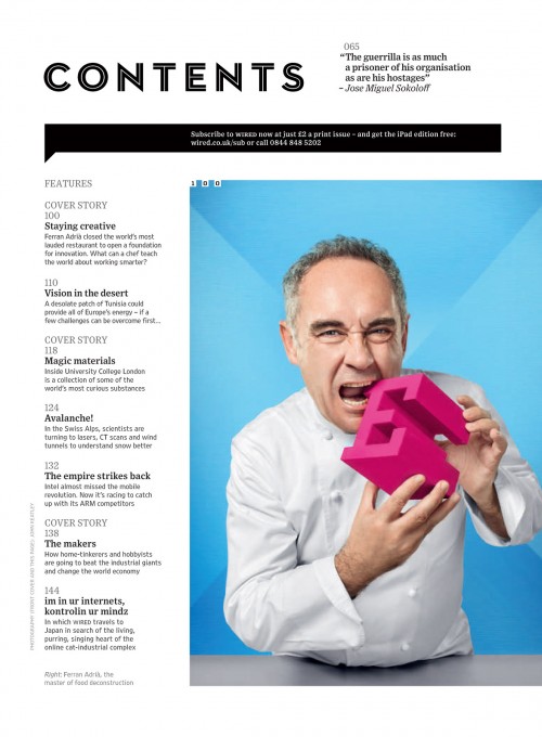 Wired UK table of contents.  Ferran Adria by John Keatley