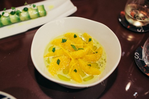 Oranges in olive juice with mint