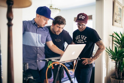 Keatley working out the lighting Keatley and crew.